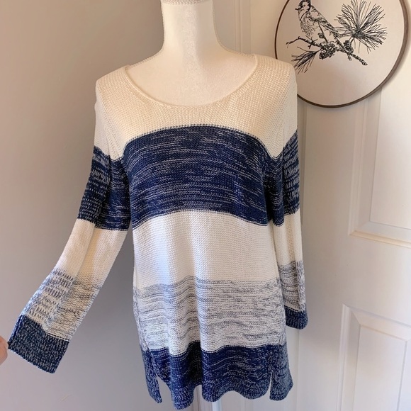 GAP navy/white color block stripe knit sweater - Picture 1 of 7